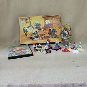 80's Smurf puzzle, glass, figures, dvd